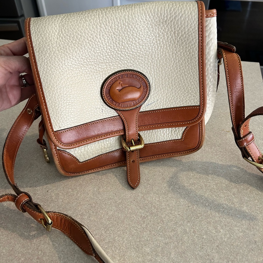 Vintage Dooney & Bourke Cream & Brown All Weather Leather Handbag